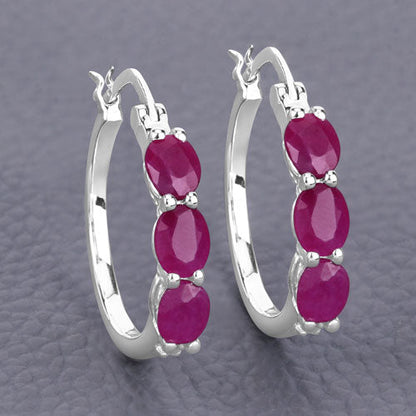 Pendientes de plata de ley .925 con auténtico rubí de 1.81 quilates y diamantes blancos