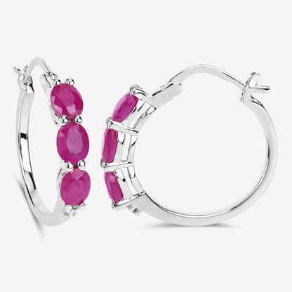 Pendientes de plata de ley .925 con auténtico rubí de 1.81 quilates y diamantes blancos