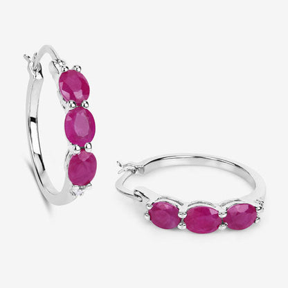Pendientes de plata de ley .925 con auténtico rubí de 1.81 quilates y diamantes blancos