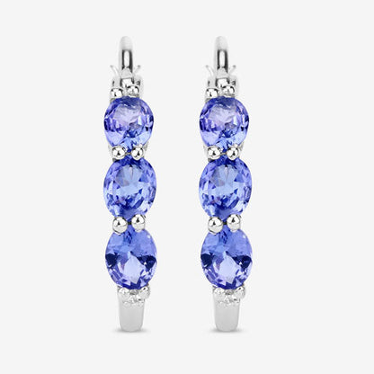 Pendientes de plata de ley .925 con tanzanita auténtica de 1.99 quilates y diamantes blancos
