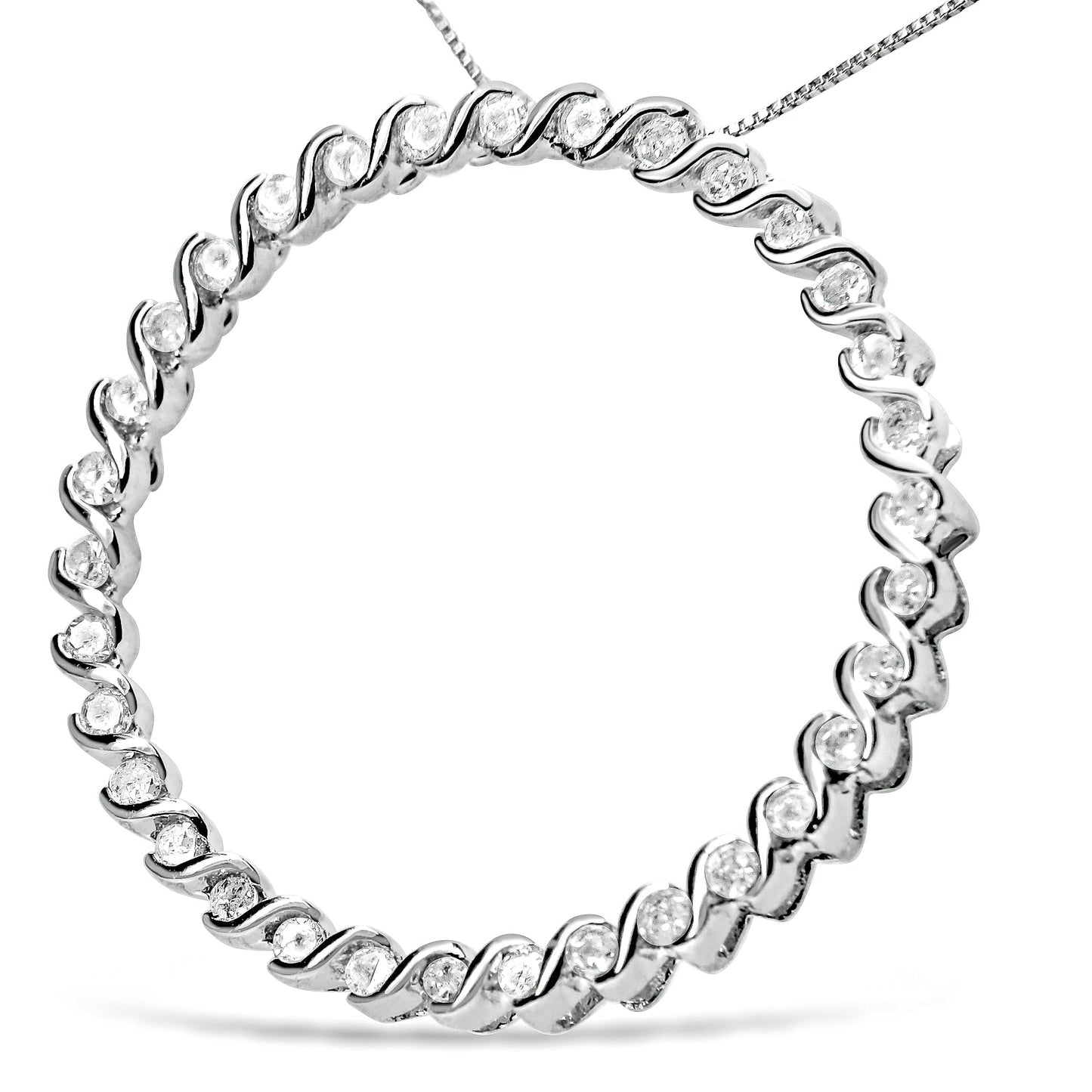 Colgante de plata de ley .925 con diseño de círculo curvo en espiral de diamante redondo de 0,75 quilates y collar de 45,7 cm (color I-J, claridad I3)