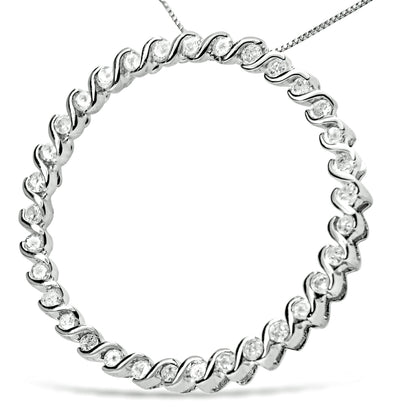 Colgante de plata de ley .925 con diseño de círculo curvo en espiral de diamante redondo de 0,75 quilates y collar de 45,7 cm (color I-J, claridad I3)
