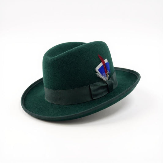 Ferrecci Hunter Green Wool Felt Homburg Godfather Hat