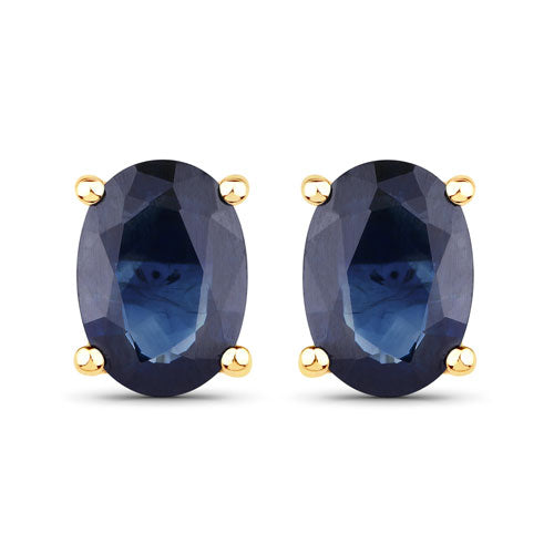 Pendientes de oro amarillo de 10K con zafiro azul auténtico de 1,90 quilates