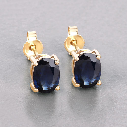 Pendientes de oro amarillo de 10K con zafiro azul auténtico de 1,90 quilates