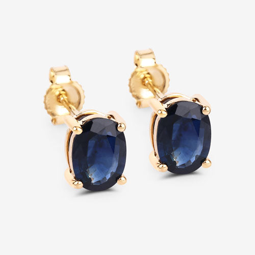 Pendientes de oro amarillo de 10K con zafiro azul auténtico de 1,90 quilates