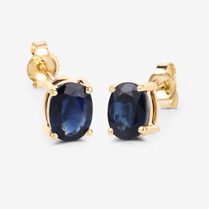 Pendientes de oro amarillo de 10K con zafiro azul auténtico de 1,90 quilates
