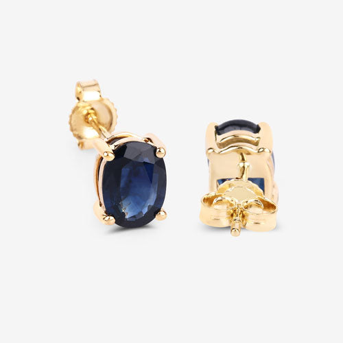 Pendientes de oro amarillo de 10K con zafiro azul auténtico de 1,90 quilates