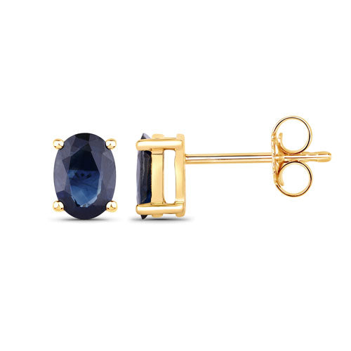 Pendientes de oro amarillo de 10K con zafiro azul auténtico de 1,90 quilates