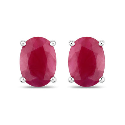 Aretes de oro blanco de 10K con rubí genuino de 1.70 quilates
