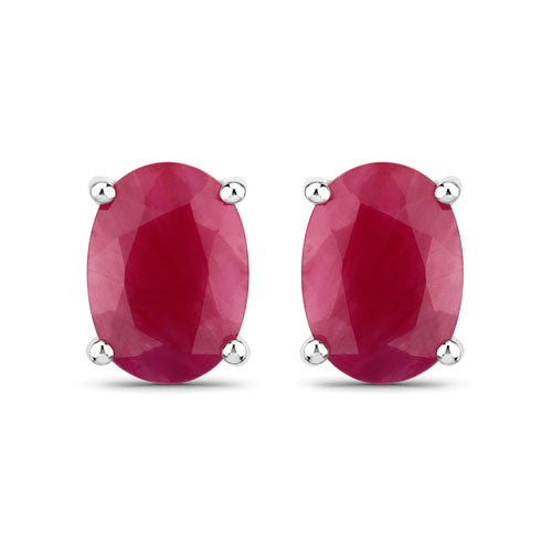 Aretes de oro blanco de 10K con rubí genuino de 1.70 quilates