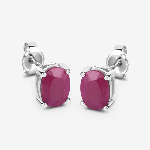 Aretes de oro blanco de 10K con rubí genuino de 1.70 quilates