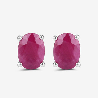 Aretes de oro blanco de 10K con rubí genuino de 1.70 quilates