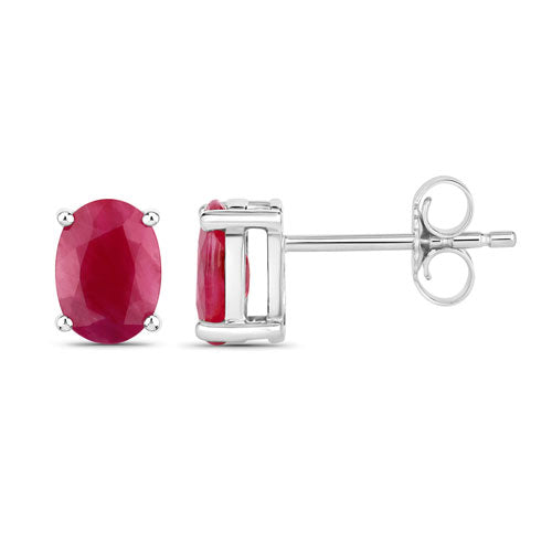 Aretes de oro blanco de 10K con rubí genuino de 1.70 quilates