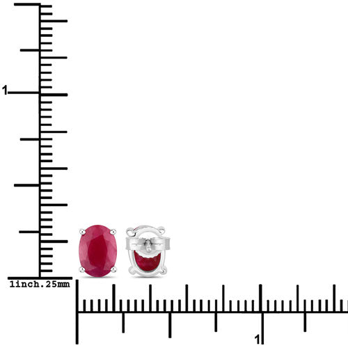 Aretes de oro blanco de 10K con rubí genuino de 1.70 quilates