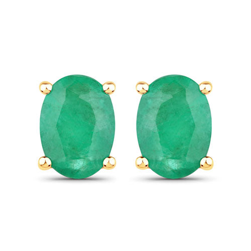 Aretes de oro amarillo de 10 quilates con esmeralda zambiana auténtica de 1,44 quilates