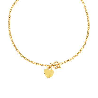 Collar Toggle con Dije de Corazón en Oro Amarillo de 14k