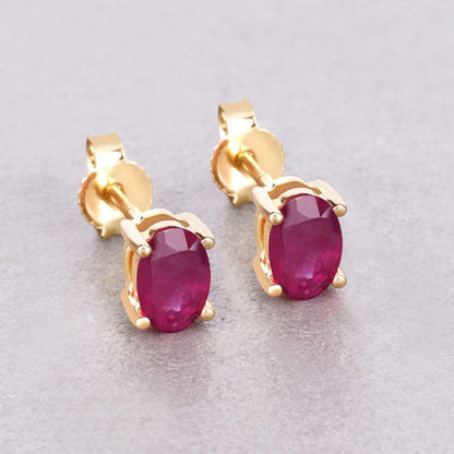 Pendientes de Oro Amarillo de 10K con Rubí Genuino de 1.04 Quilates