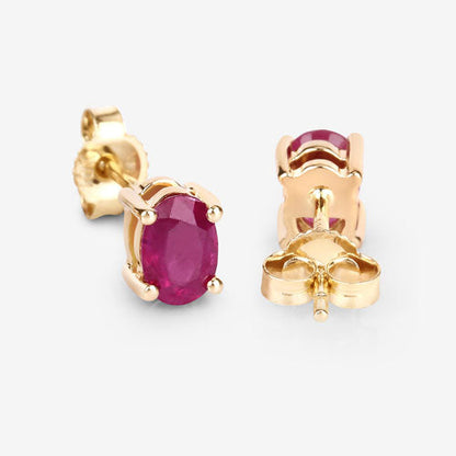 Pendientes de Oro Amarillo de 10K con Rubí Genuino de 1.04 Quilates