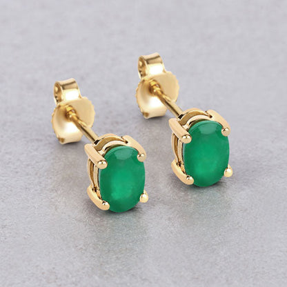 Pendientes de oro amarillo de 10 quilates con esmeralda zambiana auténtica de 0,88 quilates