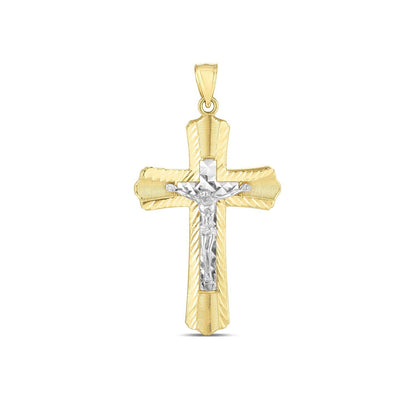 Colgante de cruz de oro de dos tonos de 14k con acabado pulido brillante y corte de diamante