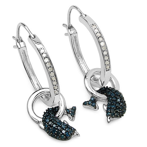 Aretes de 0,54 quilates con diamantes azules y blancos auténticos en plata de ley .925