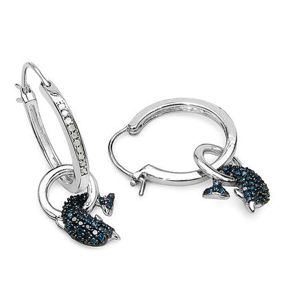 Aretes de 0,54 quilates con diamantes azules y blancos auténticos en plata de ley .925