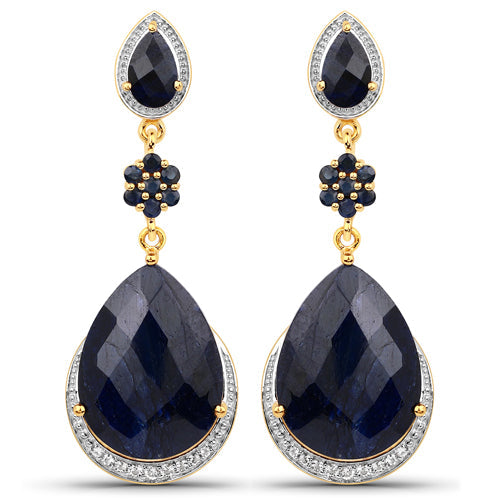 Pendientes de plata de ley .925 con zafiro teñido de 30.04 quilates, zafiro azul y topacio blanco