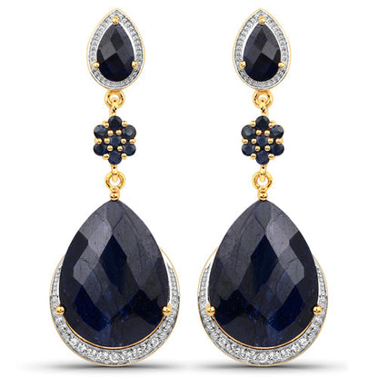 Pendientes de plata de ley .925 con zafiro teñido de 30.04 quilates, zafiro azul y topacio blanco