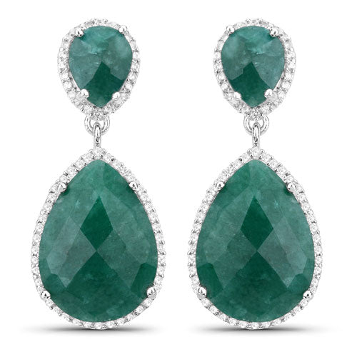 Pendientes de plata de ley .925 con topacio blanco y esmeralda teñida de 19,42 quilates