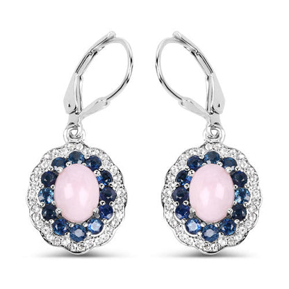Pendientes de plata de ley .925 con ópalo auténtico de 4.00 quilates, zafiro rosa, azul y topacio blanco