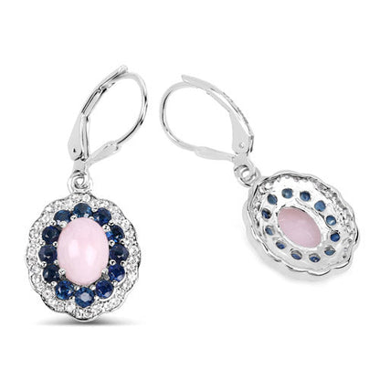 Pendientes de plata de ley .925 con ópalo auténtico de 4.00 quilates, zafiro rosa, azul y topacio blanco