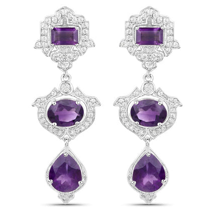 Pendientes de amatista genuina de 6,97 quilates y topacio blanco de plata de ley .925