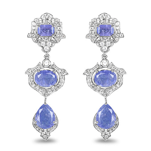 Aretes de plata de ley .925 con tanzanita genuina de 7.73 quilates y topacio blanco