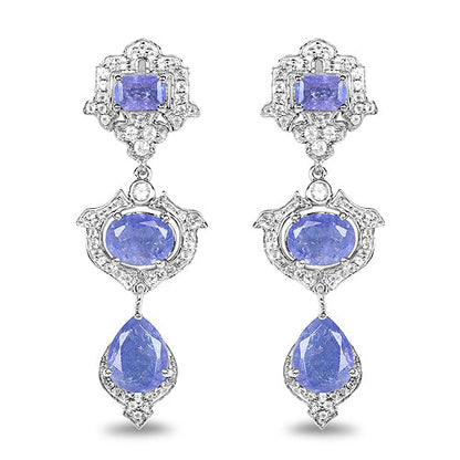 Aretes de plata de ley .925 con tanzanita genuina de 7.73 quilates y topacio blanco