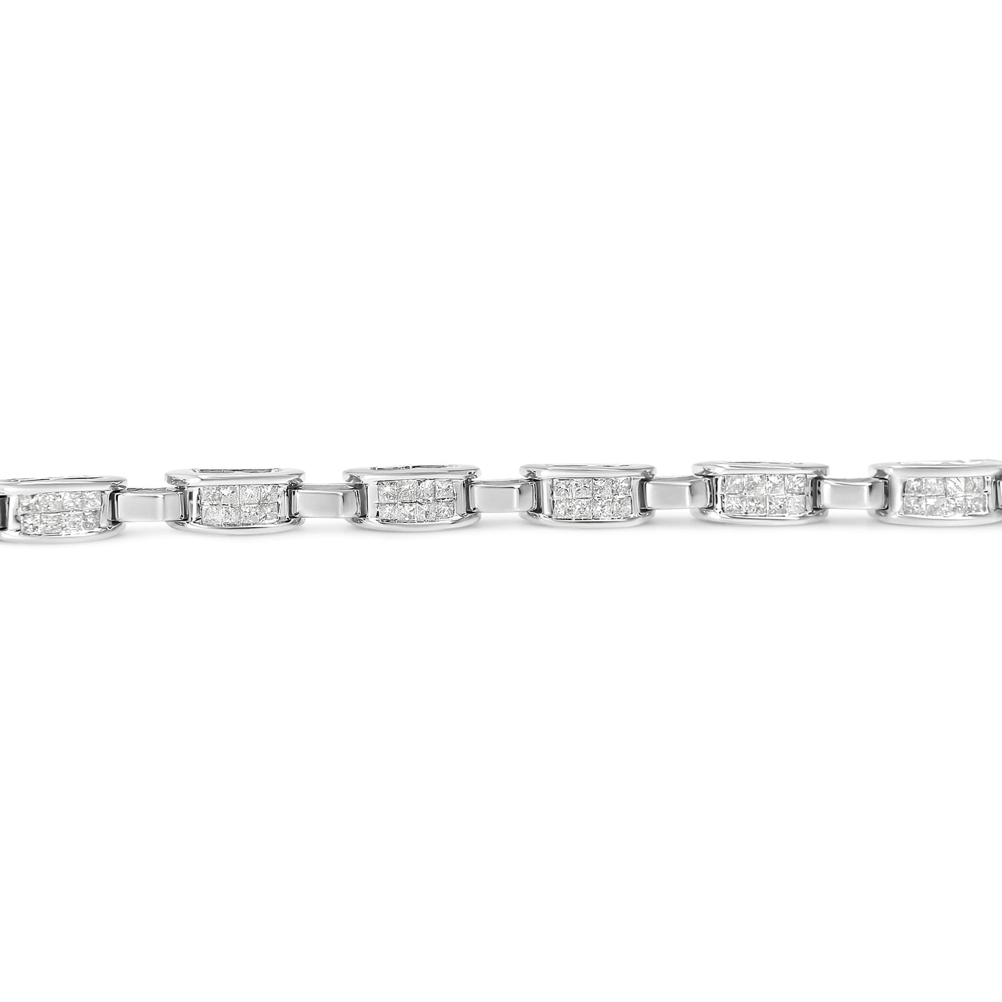 Pulsera de eslabones rectangulares de oro blanco de 14 quilates con diamantes engastados invisibles talla princesa de 2,0 quilates en total (color I-J, claridad I1-I2) - 7,25"