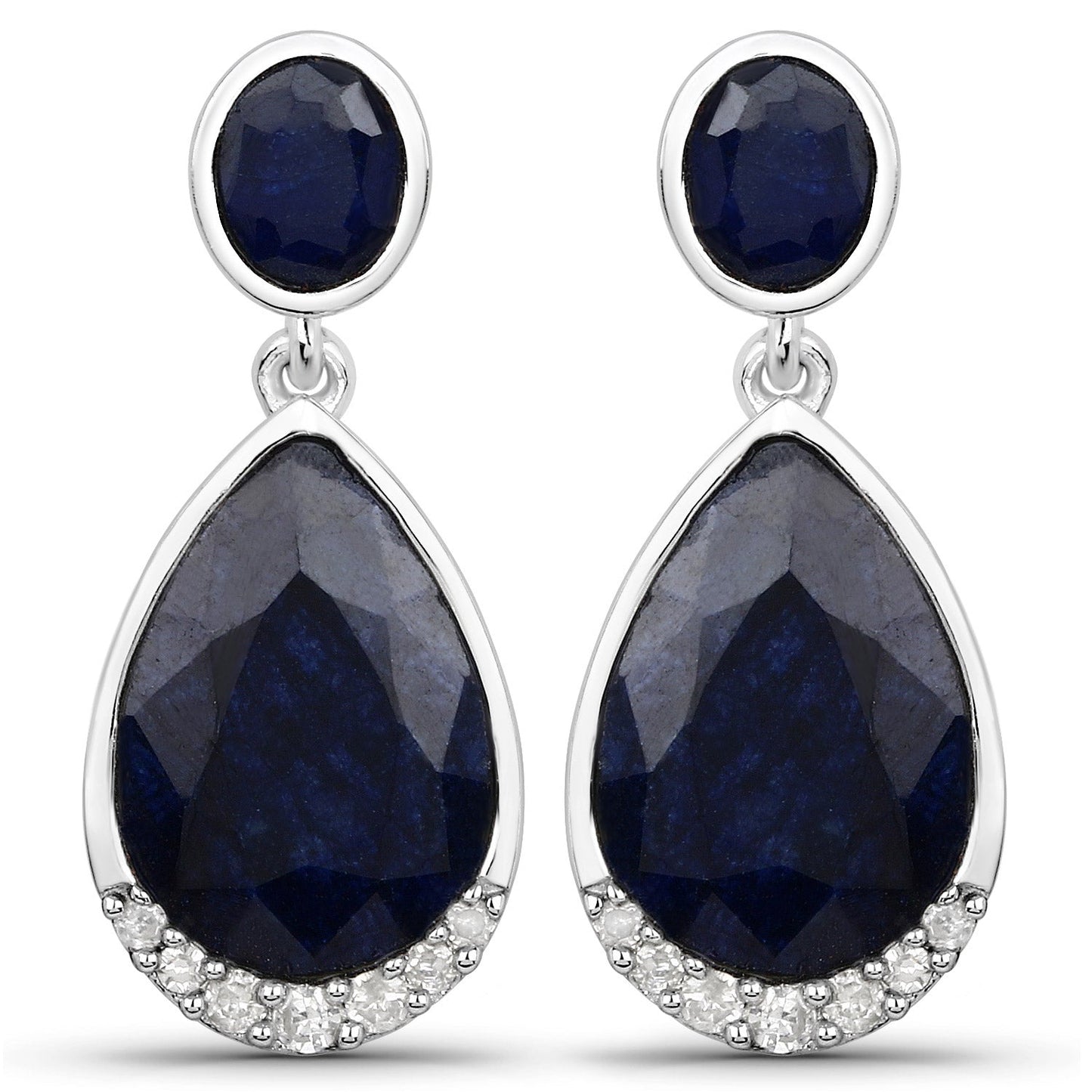 Pendientes de plata esterlina .925 con zafiro teñido de 7.90 quilates y diamantes blancos