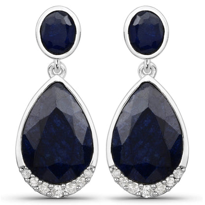 Pendientes de plata esterlina .925 con zafiro teñido de 7.90 quilates y diamantes blancos