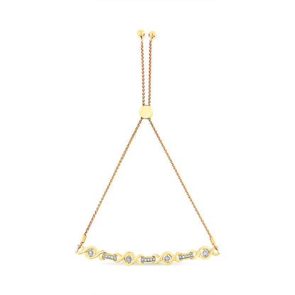 Pulsera Bolo Ajustable de 4 a 10 Pulgadas con Acentos de Diamante Engastados en Canal de Plata de Ley .925 Chapada en Oro Amarillo de 14K (Color I-J, Claridad I3)