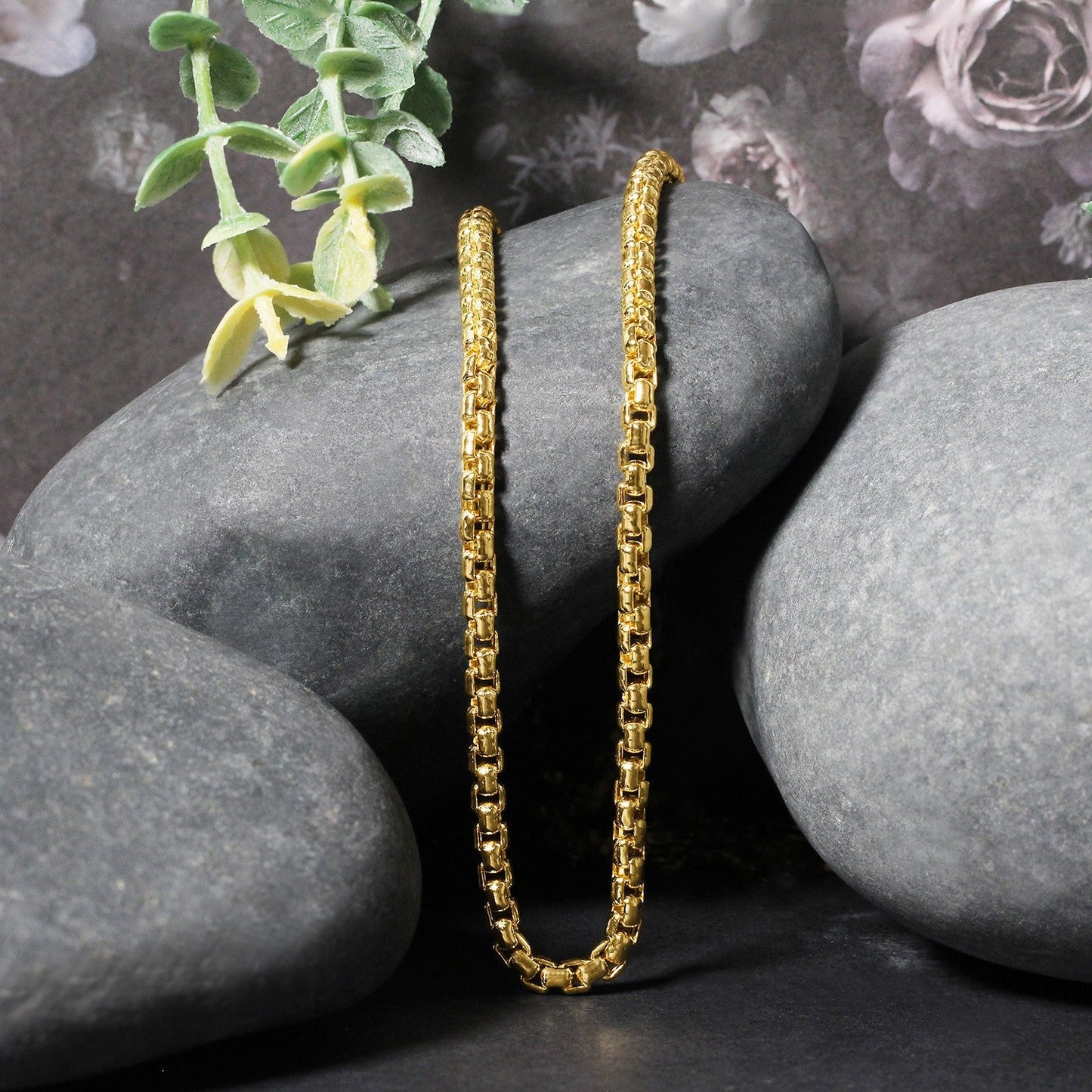 Cadena redonda de oro amarillo de 14k de 3,4 mm