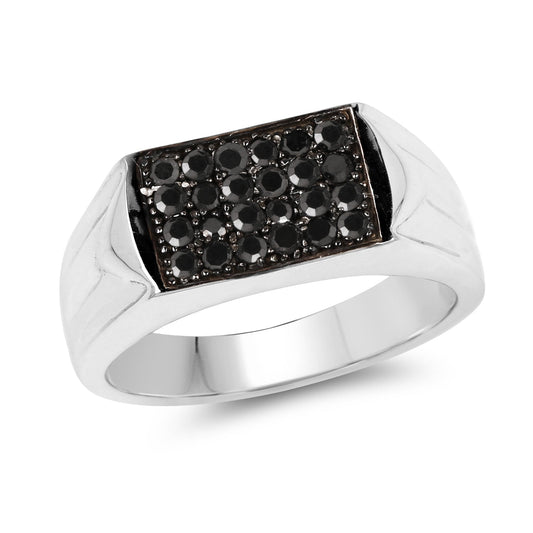 Anillo de plata de ley .925 con diamante negro auténtico de 0.42 quilates