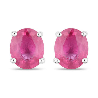 Pendientes de Oro Blanco de 14K con Rubí Genuino de 0,60 Quilates