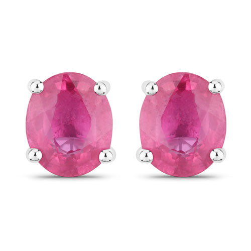 Pendientes de Oro Blanco de 14K con Rubí Genuino de 0,60 Quilates