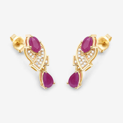 Pendientes de oro amarillo de 14 quilates con rubí genuino de 1,12 quilates y diamantes blancos