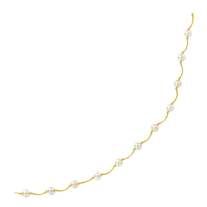 Collar de Eslabones en Arco de Oro Amarillo de 14k con Perlas Blancas