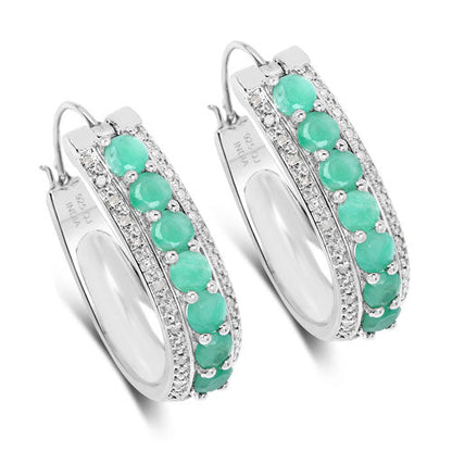 Pendientes de plata de ley .925 con 3.42 quilates de esmeralda genuina y diamantes blancos