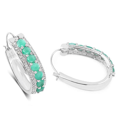 Pendientes de plata de ley .925 con 3.42 quilates de esmeralda genuina y diamantes blancos