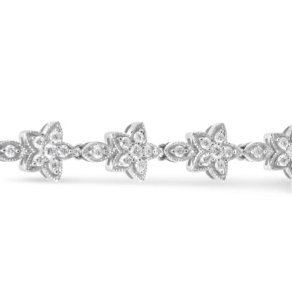 Pulsera de eslabones de oro blanco de 14 quilates con diamantes redondos de 1 1/5 quilates en forma de flor (color H-I, claridad SI1-SI2) - Talla 7"