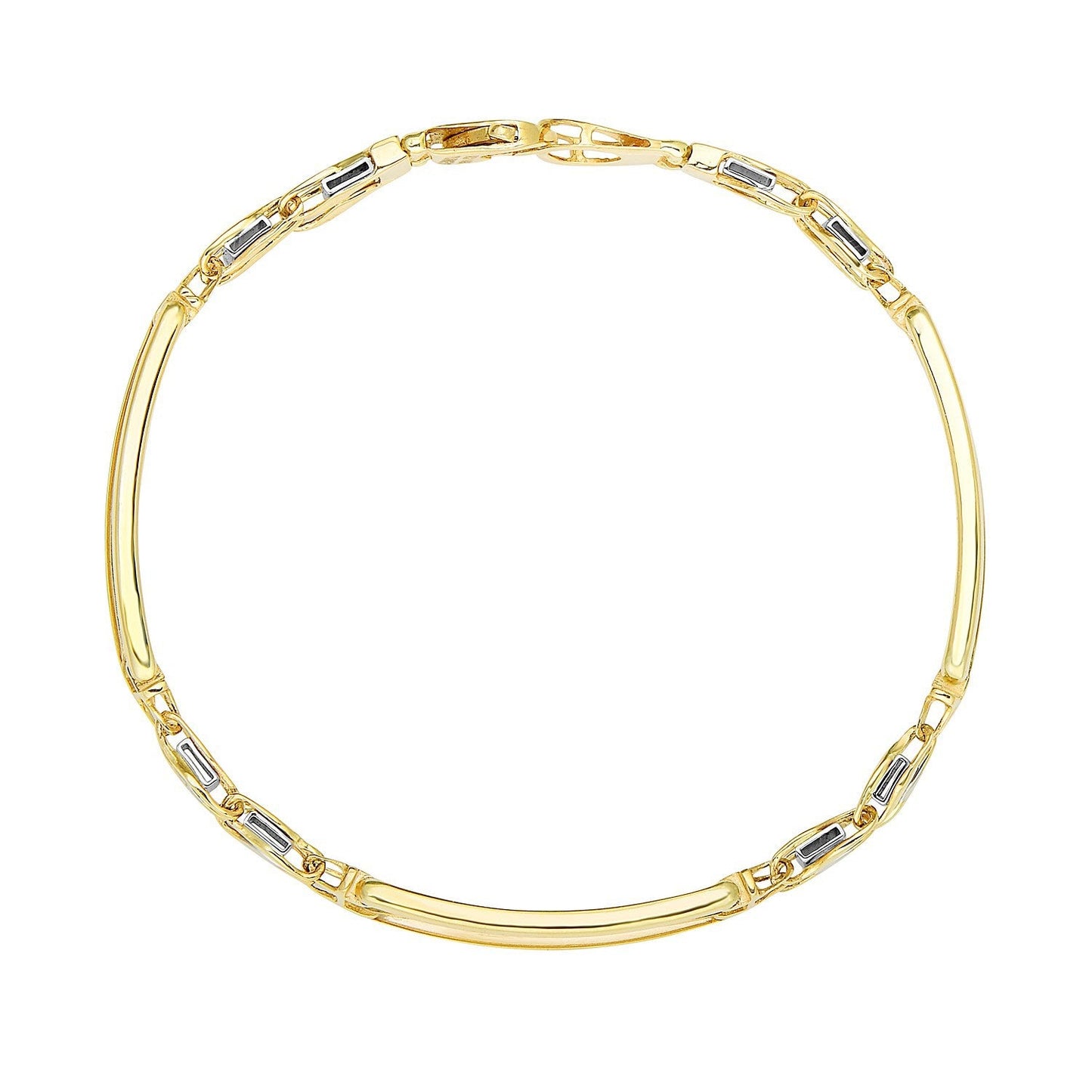 Pulsera de oro de 14k de dos tonos estilo barra elegante para hombre con conectores curvos