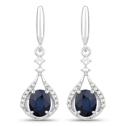 Pendientes de oro blanco de 14 quilates con zafiro azul auténtico de 0,86 quilates y diamantes blancos
